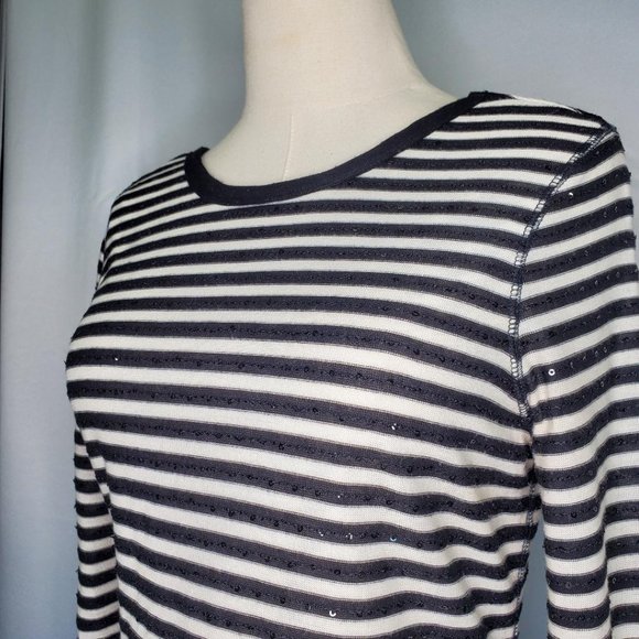 Express Sequin Black & White Stripe Dress - Picture 7 of 10